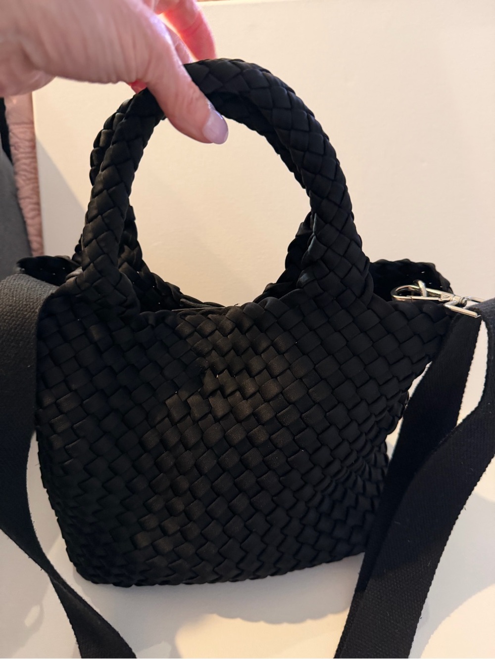 BCBG MAXAZARIA Woven Black Mini Tote Bag with Removable Strap